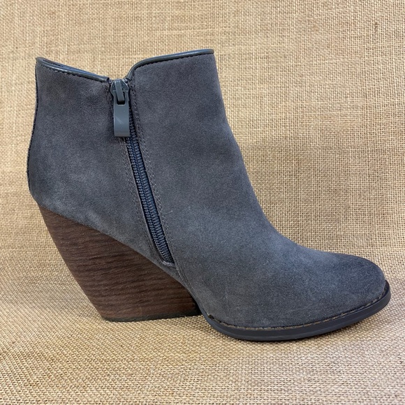 Grey booties wedges ankle boots leather suede zipper women’s 8 - Picture 7 of 12